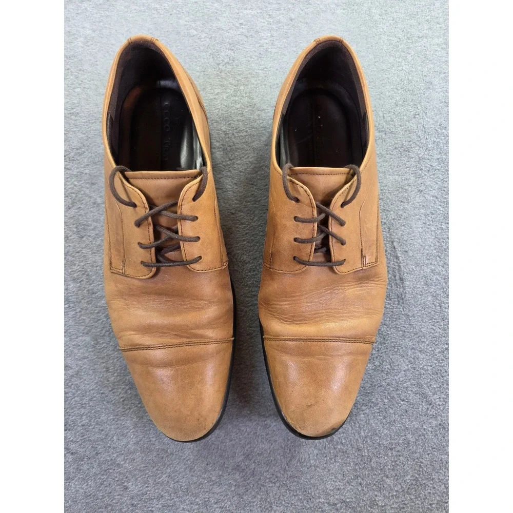 ECCO Citytray Cognac Brown Leather Cap Toe Oxford Dress Shoes Men's US 11 EU 45